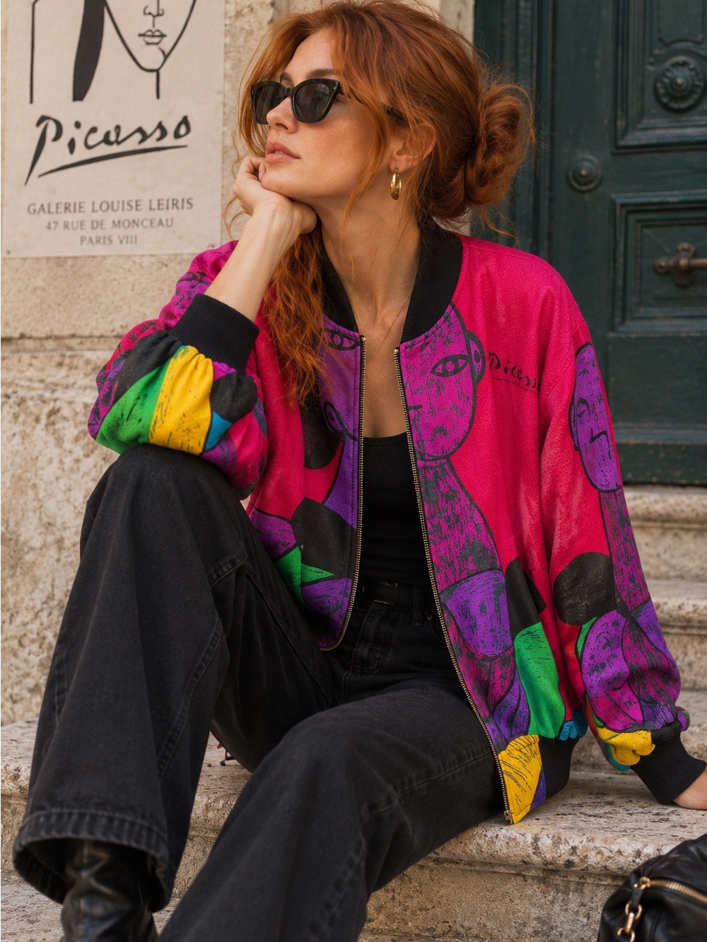 Vintage Jackets by Design Picasso Pop Art Silky Bomber Jacket 80s 90s